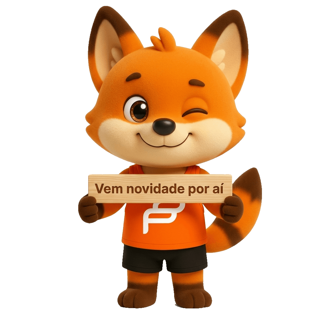 Burpee piscando e segurando a placa “Vem novidade por aí”
